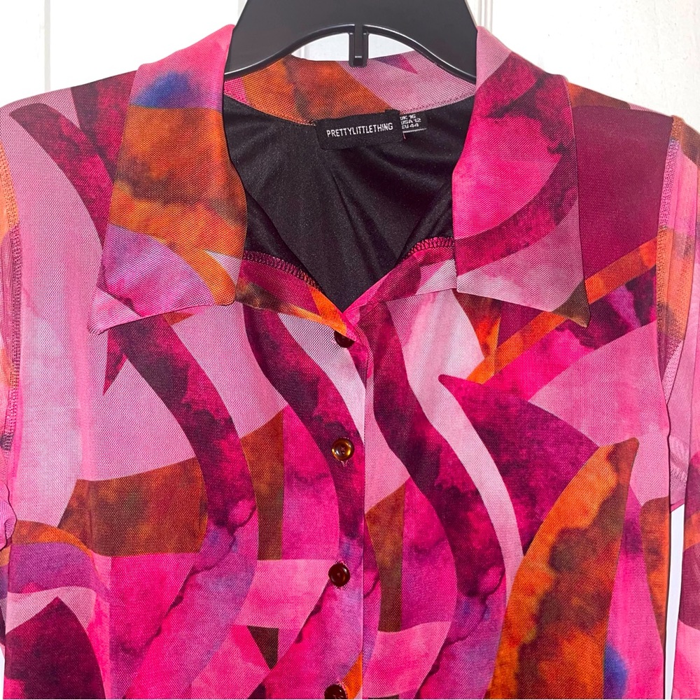 Plt Plus Pink Abstract Mesh Button Down Shirt Dre… - image 4